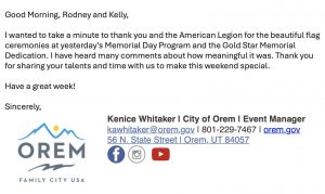 Memorial Day Program Thank You from City of Orem photo 2